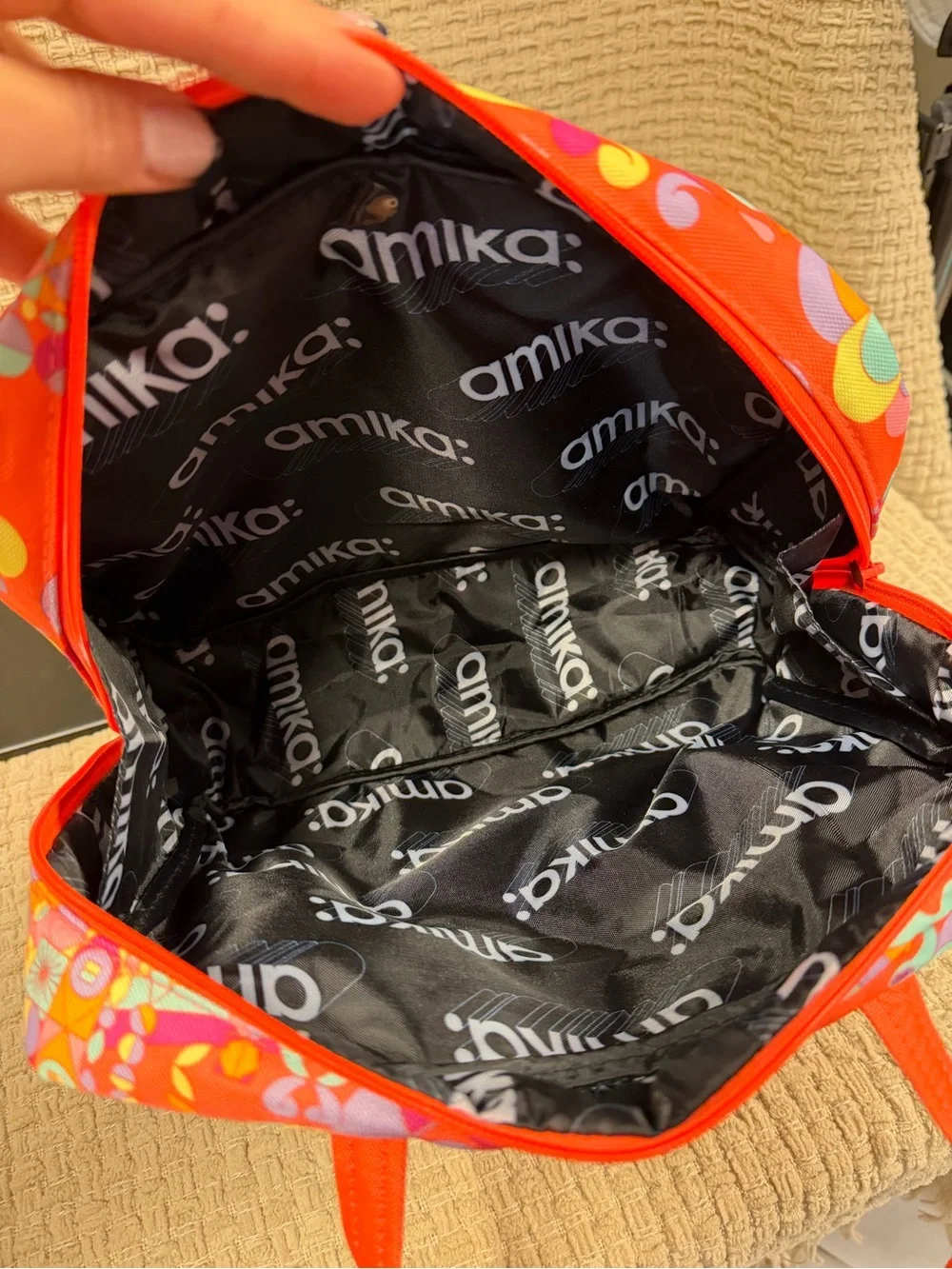 amika Orange Multi Floral Cosmetic Tote